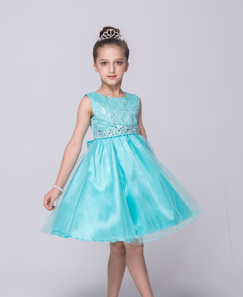 DreamHigh Wedding Flower Girl's Sequined Shining Crystal Waist Evening Dress up Mint 7-8 Years - Image 5